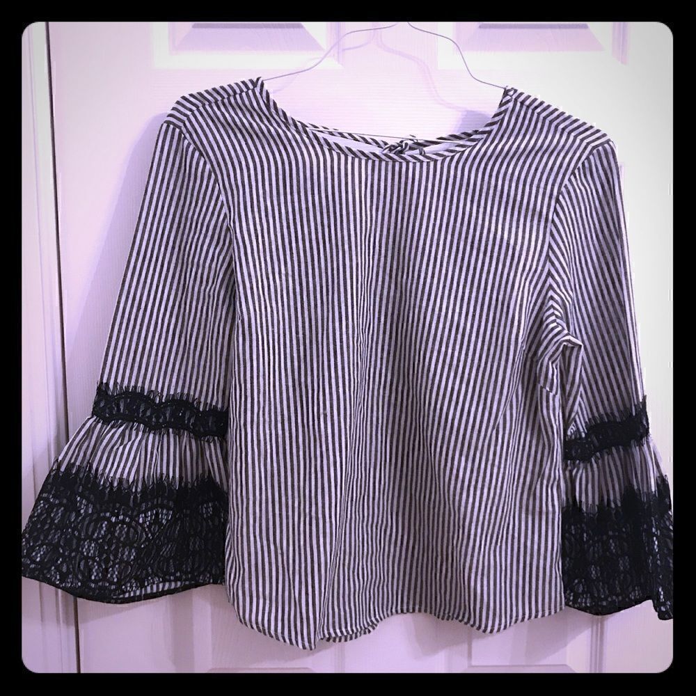 Kontrol contemporary black gray white striped top